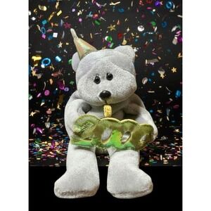 Vintage 2000 Beanie Bear Plush 8 inch Millennial Y2K New Year Birthday Celebrate